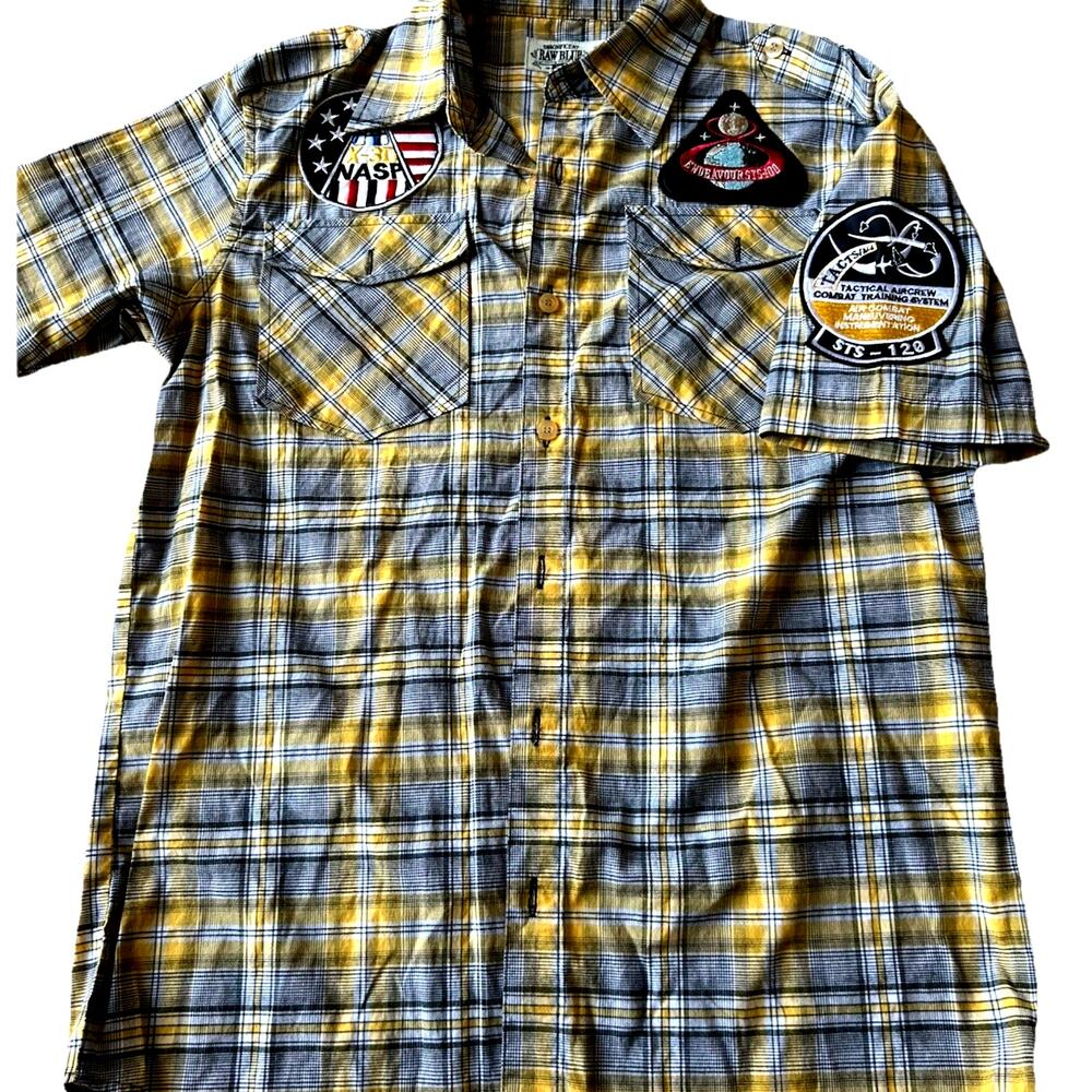 Vintage Cowboy Retro Plaid Shirt Throwback Western Button Down Patches Hipster M